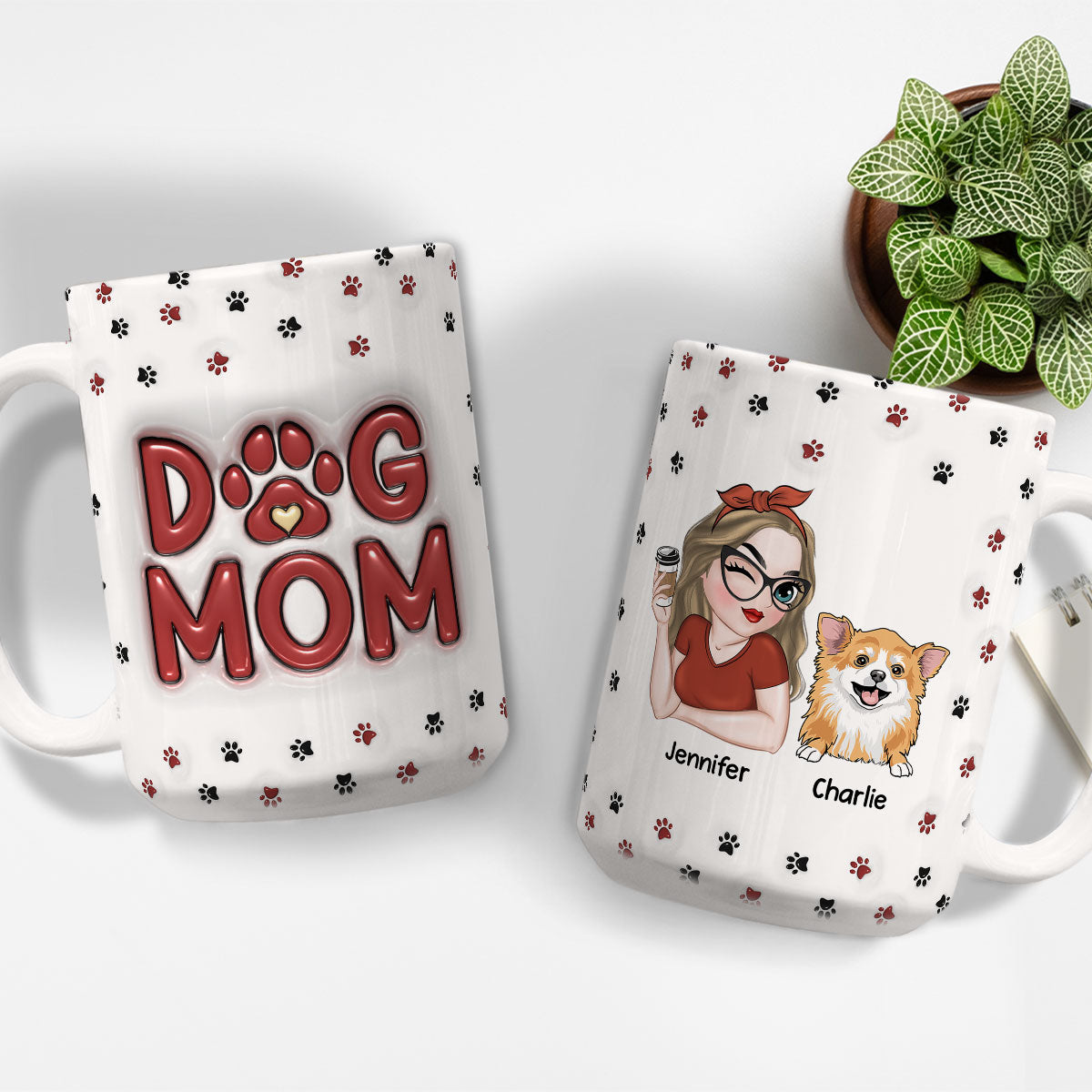 Custom Mother's day Birthday Gifts For Dog Mom, Dog Lovers • Lovely Dog Mom Mug - Personalized 3D Inflated Effect Mug