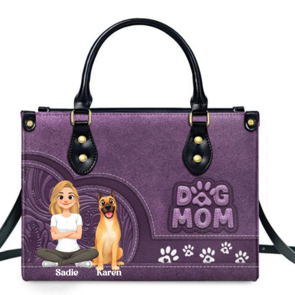 Storybook Cartoon Dog Mom - Personalized Leather Bag