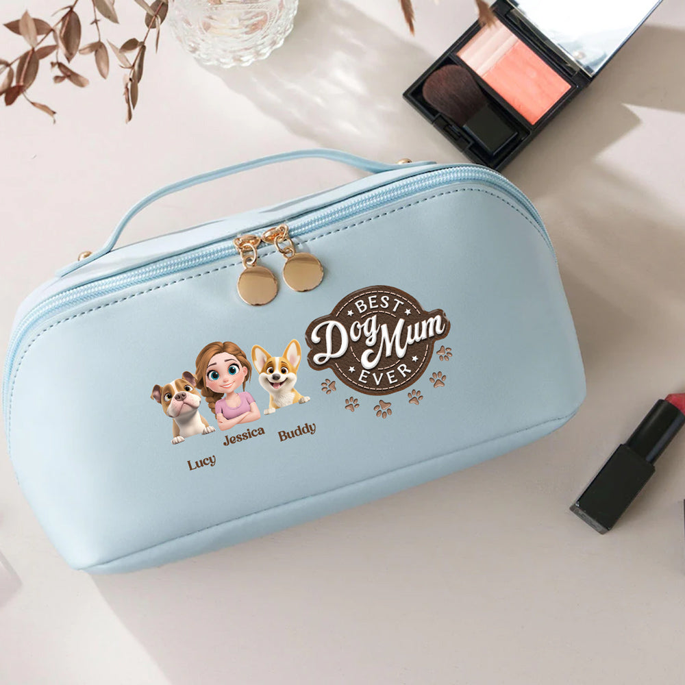 Best Dog Mom In The World - Personalized Leather Makeup Bag