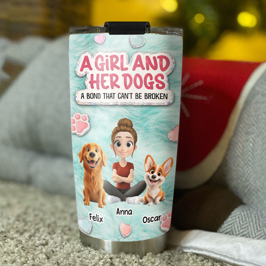 Custom Christmas Birthday Gifts For Dog Mom, Dog Lovers • Stuffy Cute Girl And Her Dogs - Personalized 3D Effect Tumbler