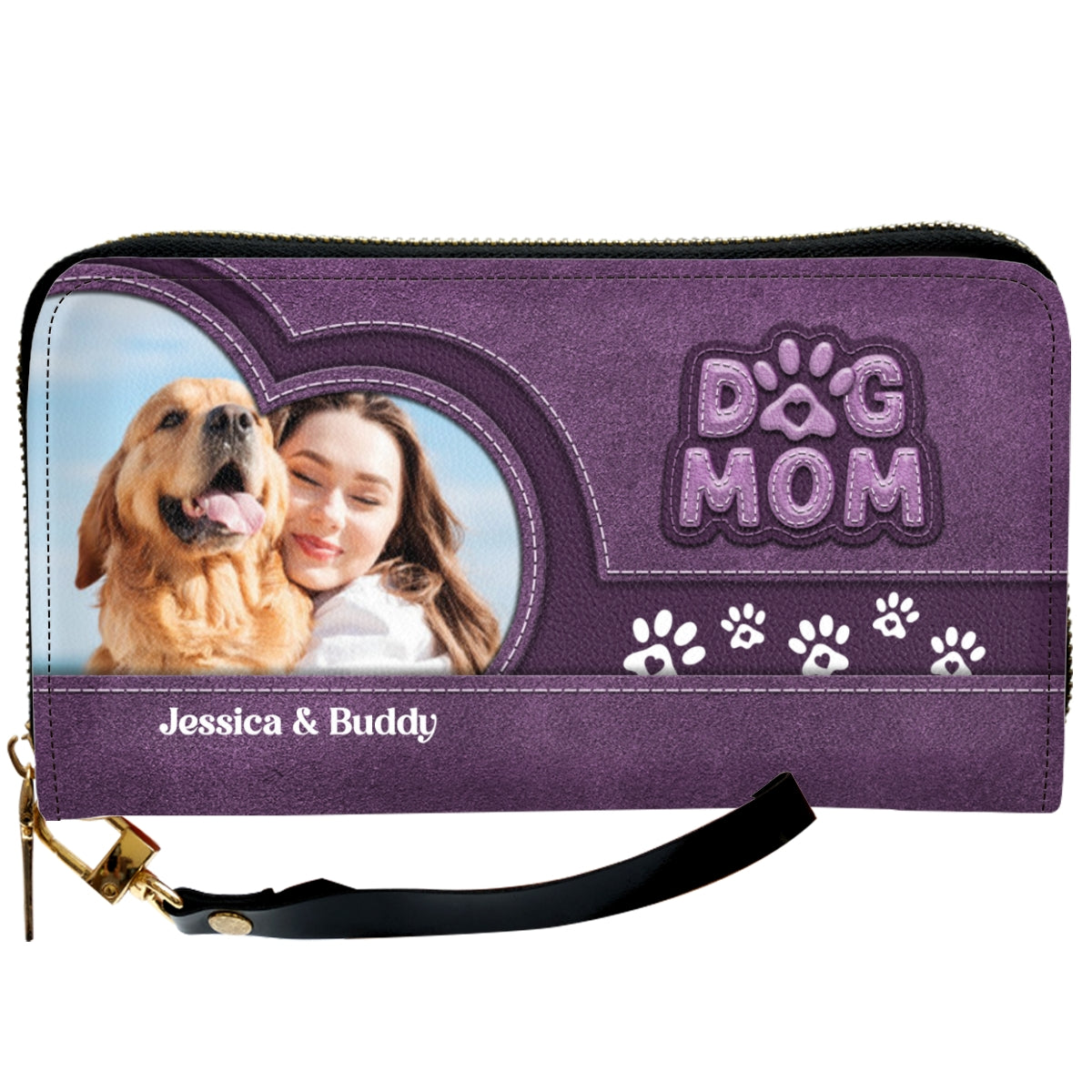 Chibi Cartoon Dog Mom Photo - Personalized Leather Wallet