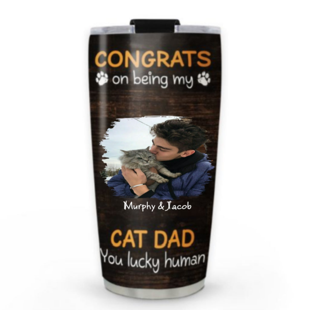 Custom Photo Christmas Birthday Gifts For Cat Dad, Cat Lovers • Congrats On Being Our Dad Cartoon Ver Cat Photo - Personalized Tumbler
