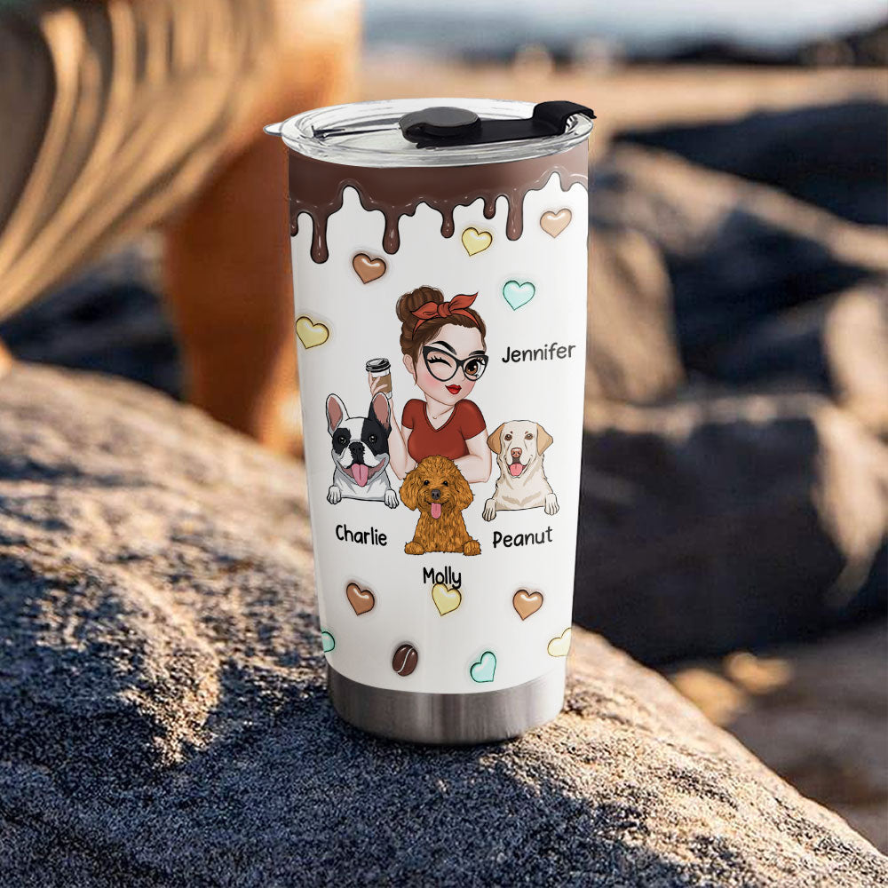 Custom Mother's day Birthday Gifts For Dog Mom, Dog Lovers • Coffee And Dog - Personalized 3D Inflated Tumbler