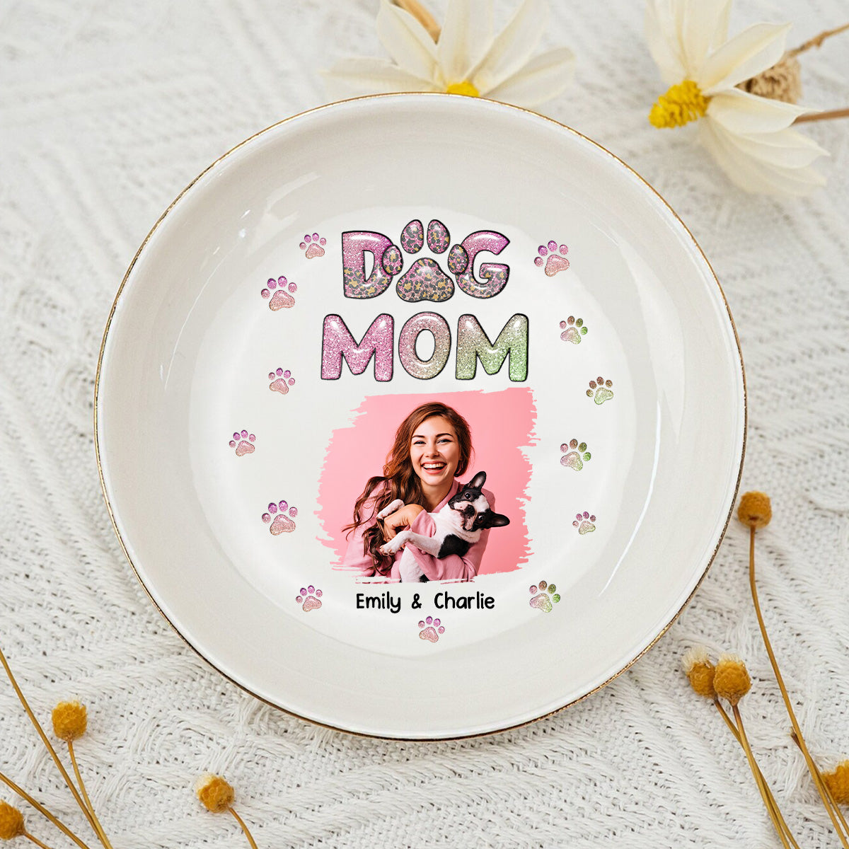 Dog Mom Lovely Chibi Photo - Personalized Jewelry Dish