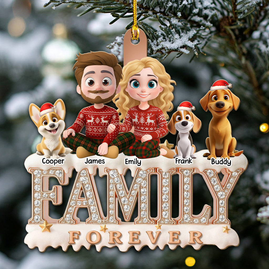 Custom Christmas Family Dog Dad And Mom • Forever Blessed With This Family - Personalized 3D Effect Wood Ornament