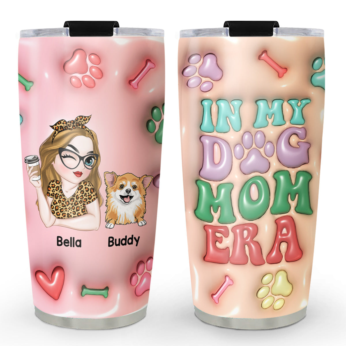 Custom Mother's day Birthday Gifts For Pet Mom, Pet Lovers • Dog Mom Era - Personalized 3D Inflated Effect Tumbler