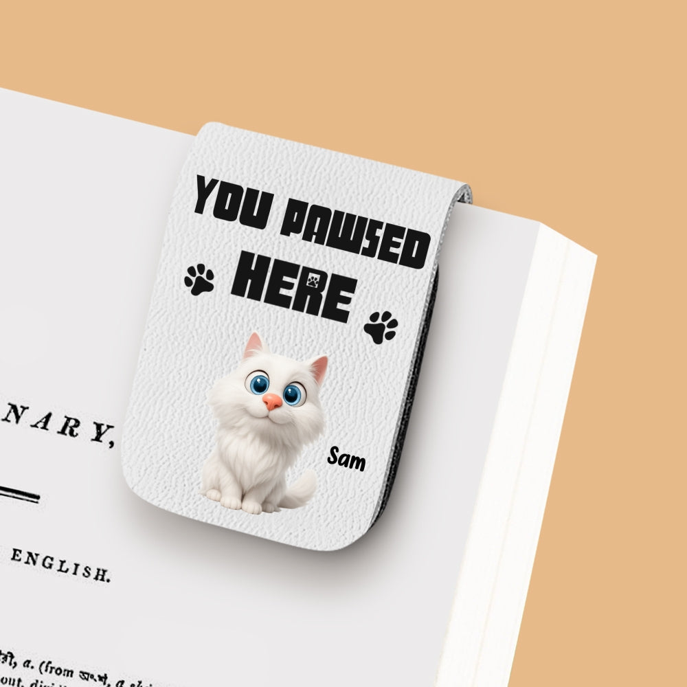 You Pawsed Here With Cat - Personalized Leather Bookmark