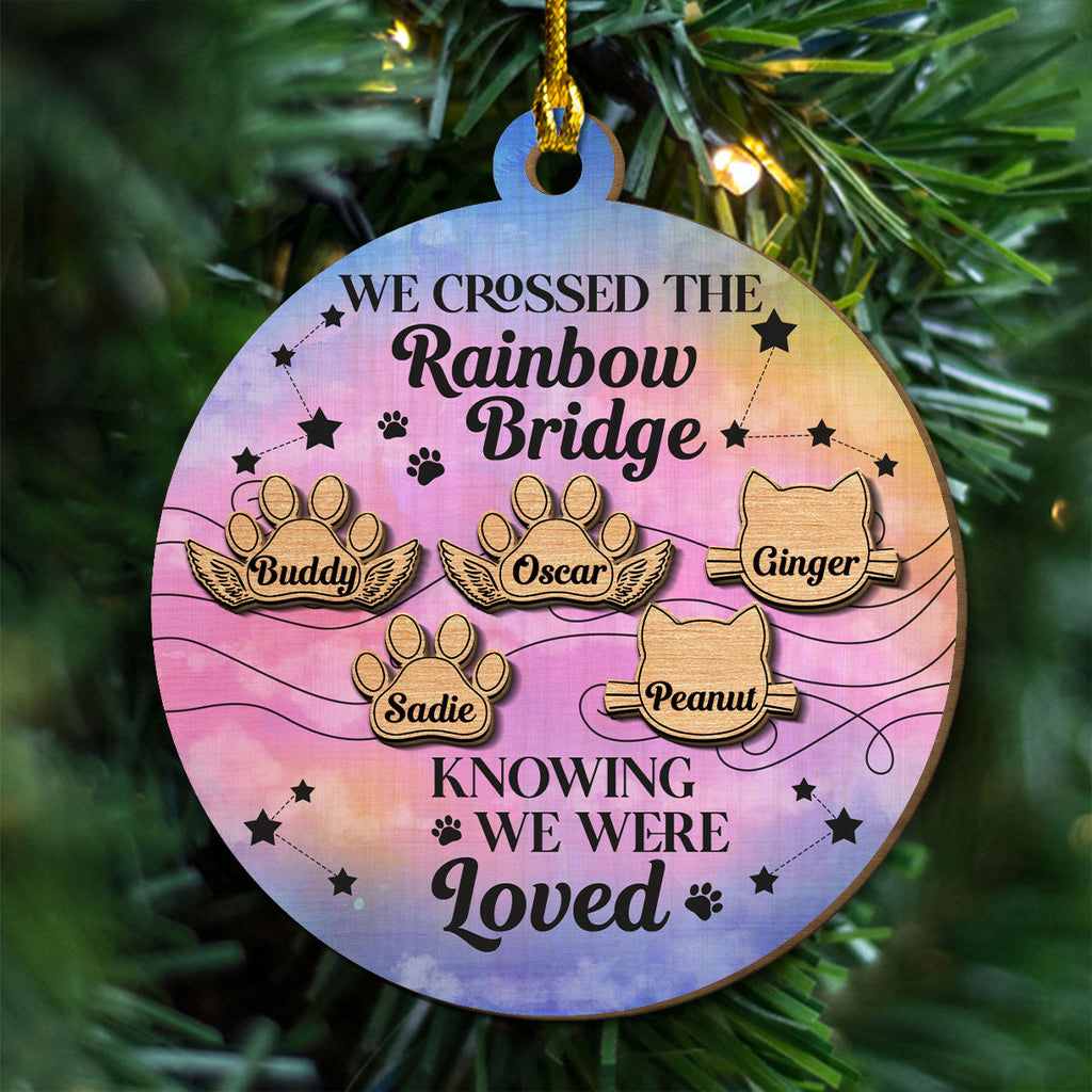 Custom Christmas Memorial Sympathy Gifts For Dogs, Cats • Dog Rainbow Bridge - Personalized Freeshape 2-Layered Wood Ornament