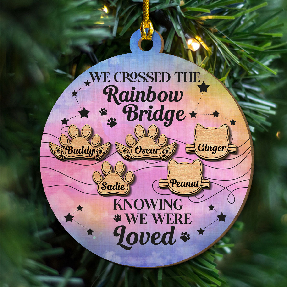 Custom Christmas Memorial Sympathy Gifts For Dogs, Cats • Dog Rainbow Bridge - Personalized Freeshape 2-Layered Wood Ornament