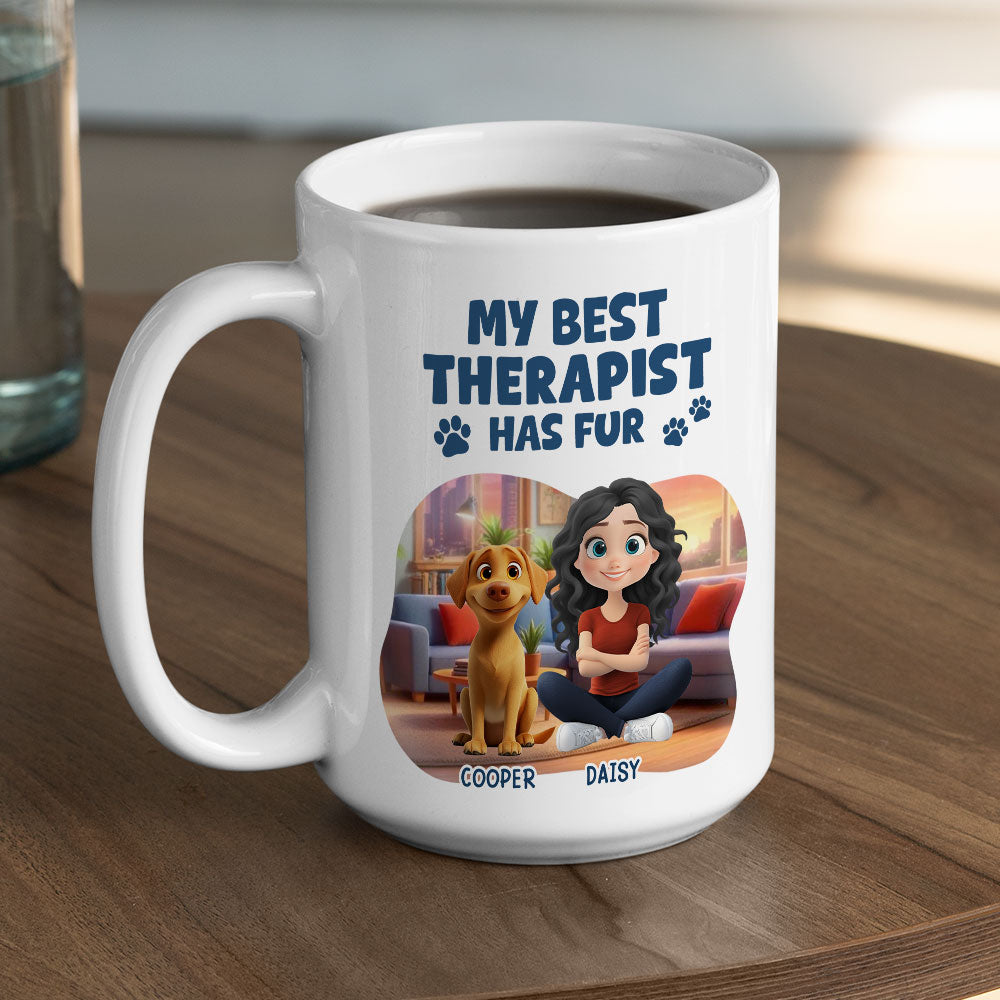 Custom Mother's day Birthday Gifts For Dog Mom, Dog Lovers • Best Therapist Has Fur - Personalized Coffee Mug