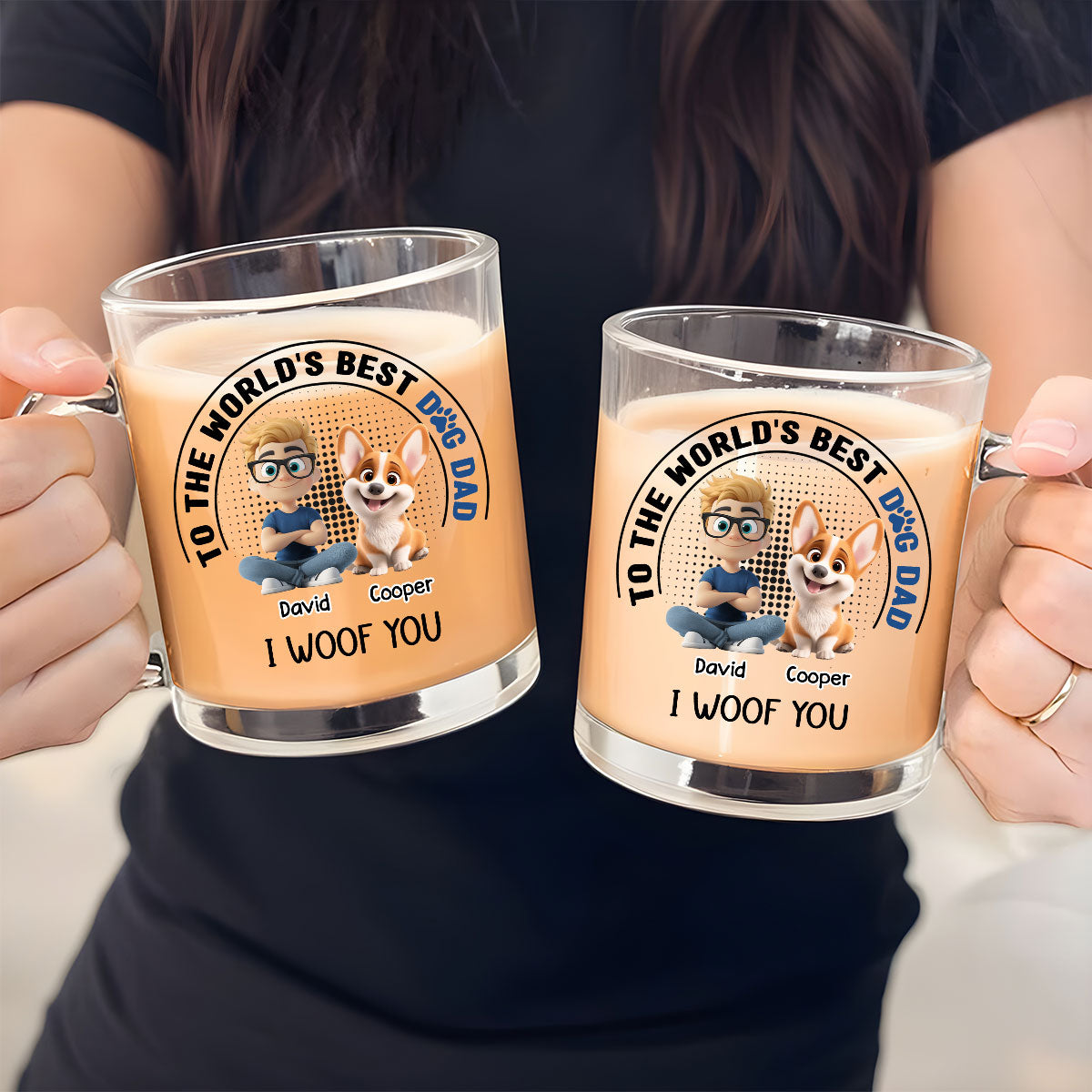 Custom Father's day Birthday Gifts For Dog Dad, Dog Lovers • Dog Dad Lovely Chibi - Personalized Glass Mug