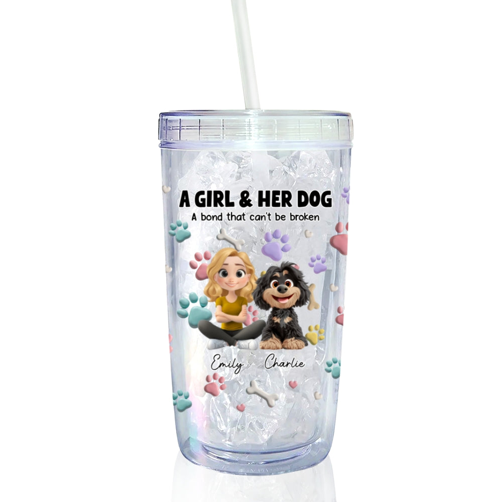 Custom Christmas Birthday Gifts For Dog Mom, Dog Lovers • Dog And Human Cartoon - Personalized 14oz Plastic Tumbler
