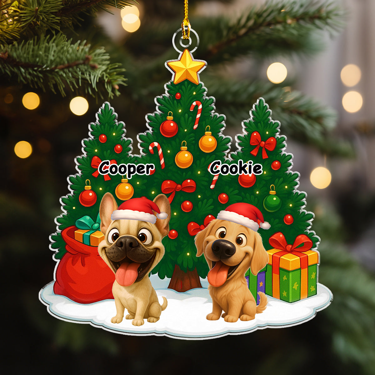 Custom Christmas Decor Home Birthday Gifts For Dog Lovers • Dog Under Christmas Tree - Personalized Acrylic Ornament