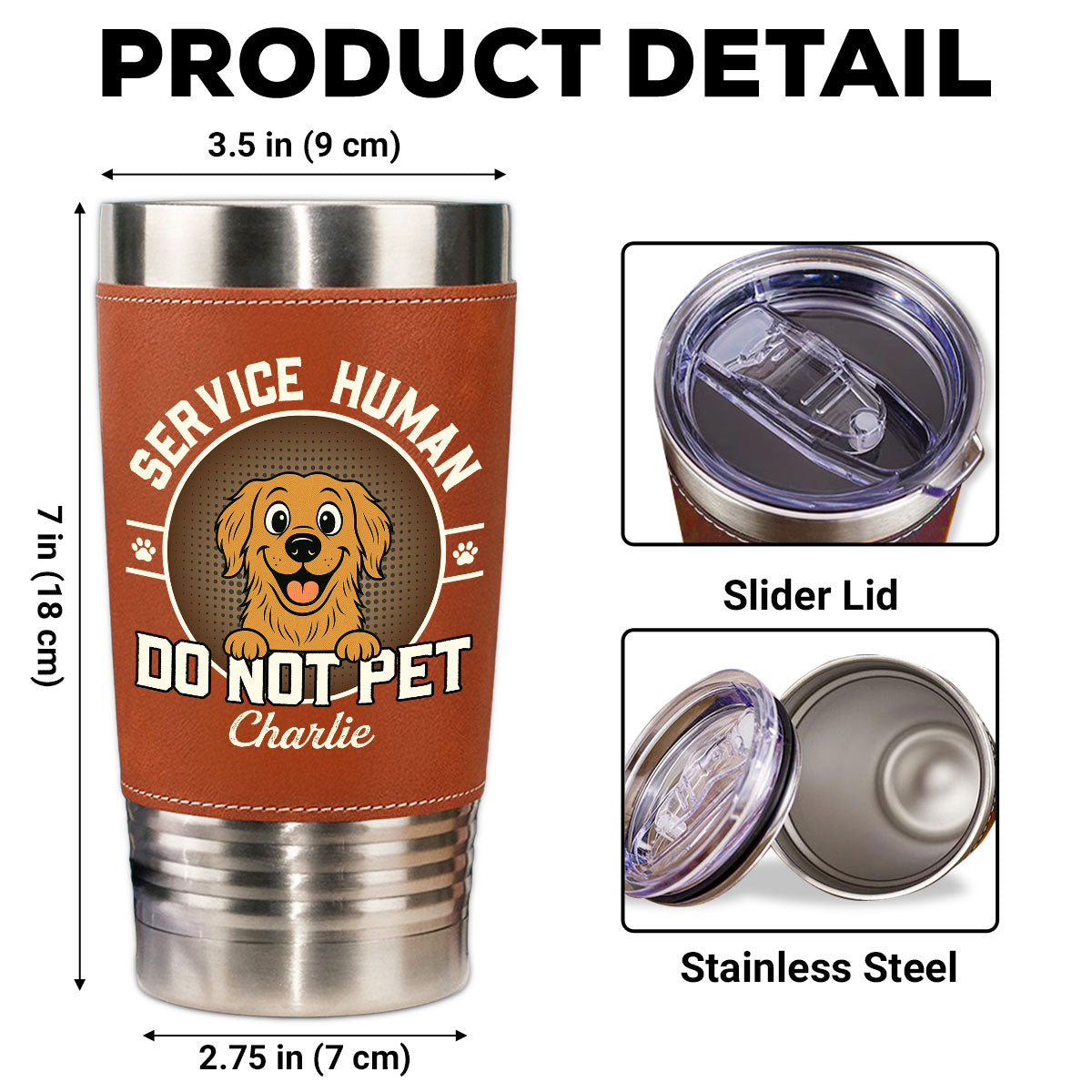 Custom Christmas Birthday Gifts For Dog Lovers • Service Human Logo - Personalized Leather Tumbler