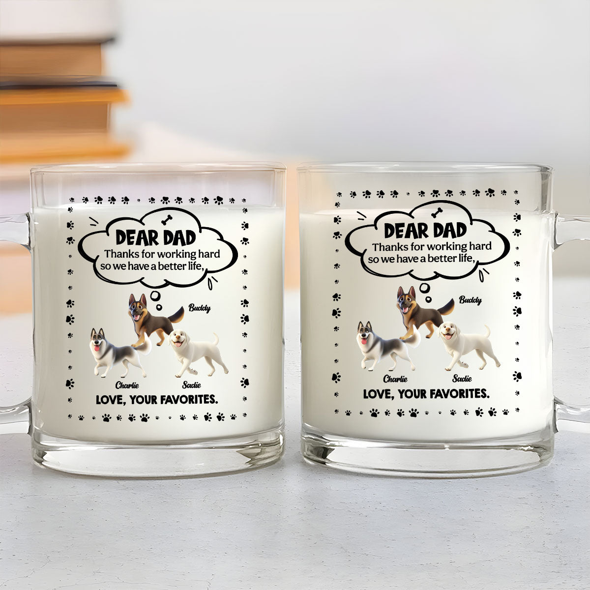 Custom Father's day Birthday Gifts For Dog Dad, Dog Lovers • Dear Dad - Personalized Glass Mug