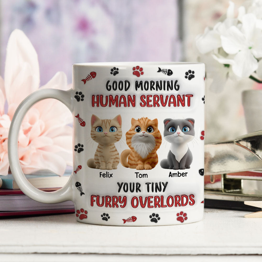 Custom Mother's day Birthday Gifts For Cat Mom, Cat Lovers • Furry Overlords - Personalized 3D Inflated Effect Mug