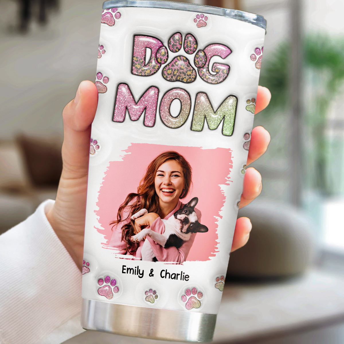 Custom Photo Mother's day Birthday Gifts For Dog Mom, Dog Lovers • Dog Mom Lovely Chibi Version Photo - Personalized 3D Inflated Effect Tumbler