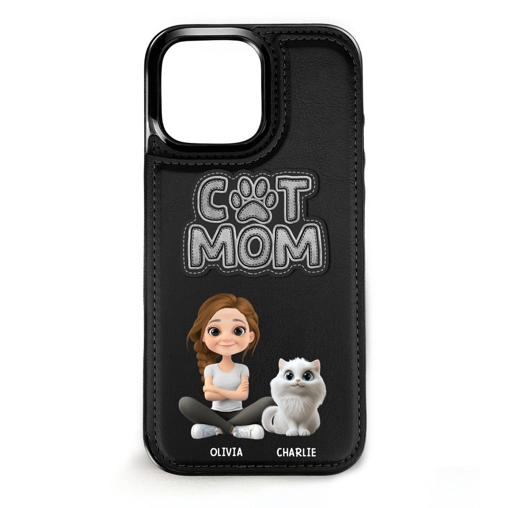 The Cat Mom - Personalized Leather Phone Case