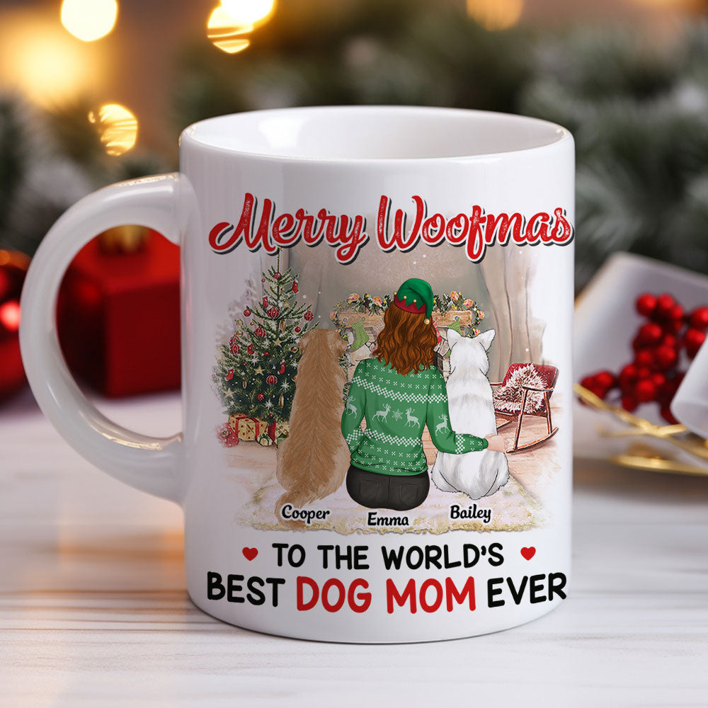 Custom Mother's day Birthday Gifts For Dog Mom, Dog Lovers • Merry Woofmas To Best Dog Mom - Personalized Coffee Mug