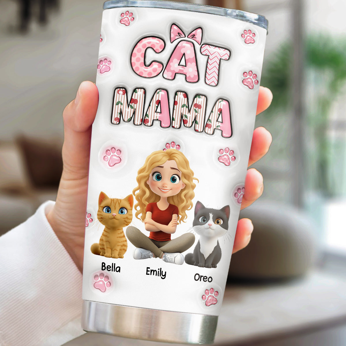 Custom Christmas Birthday Gifts For Cat Mom, Cat Lovers • Cherry On Top Cat Version 2 - Personalized 3D Inflated Effect Tumbler
