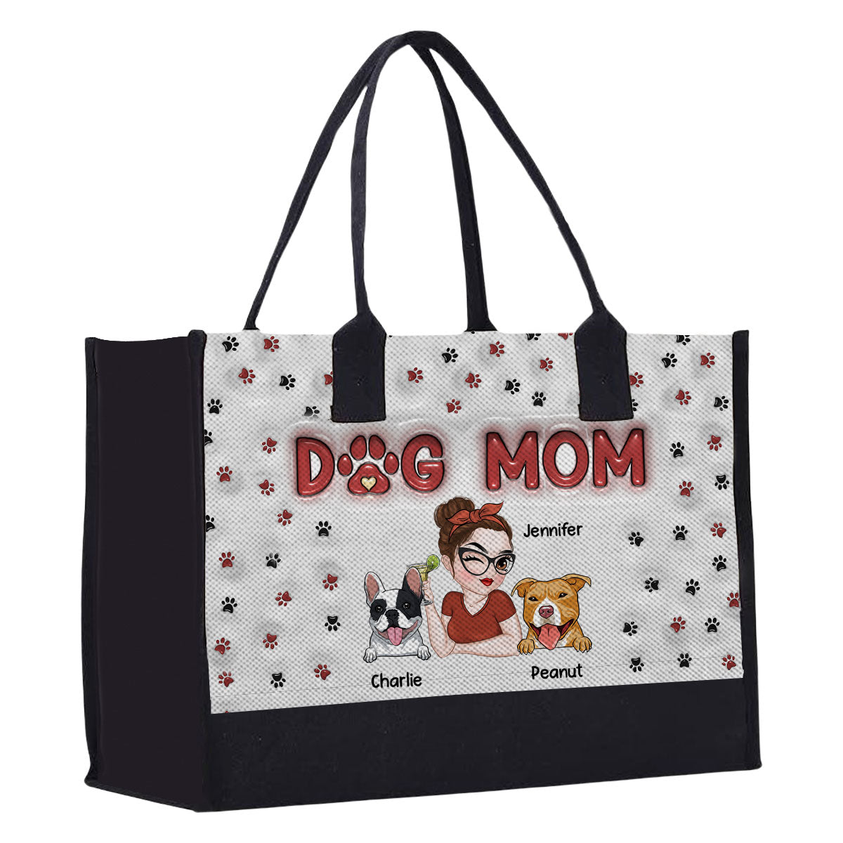Lovely Dog Mom Bag - Personalized 3D Inflated Effect Canvas Tote Bag