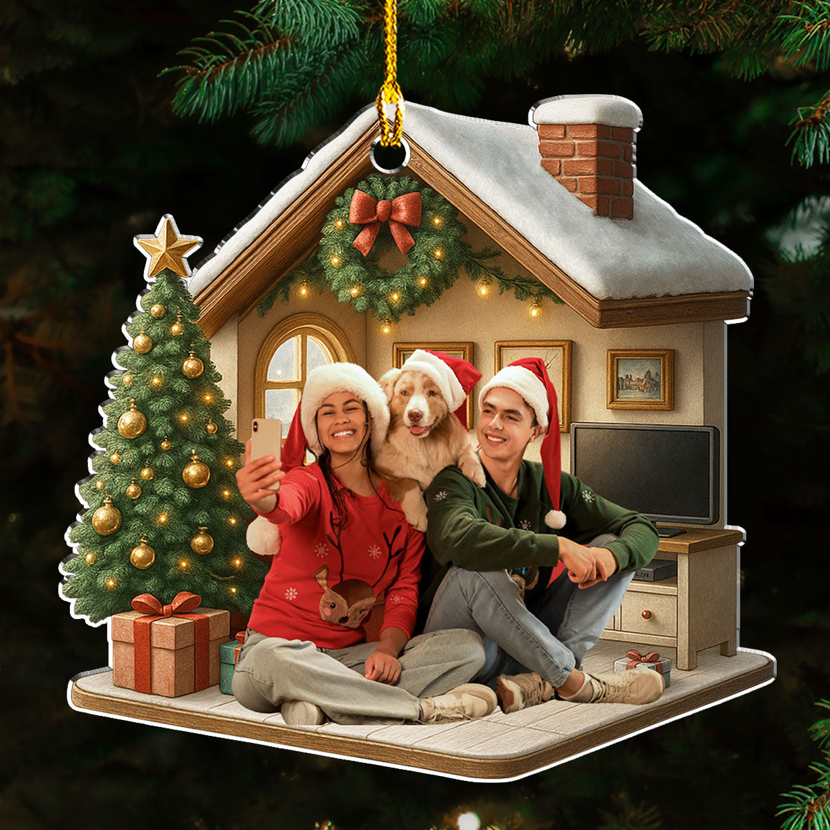 Custom Christmas Decor Home Birthday Gifts For Dog Lovers • Under One Roof Photo - Personalized 3D Effect Acrylic Ornament