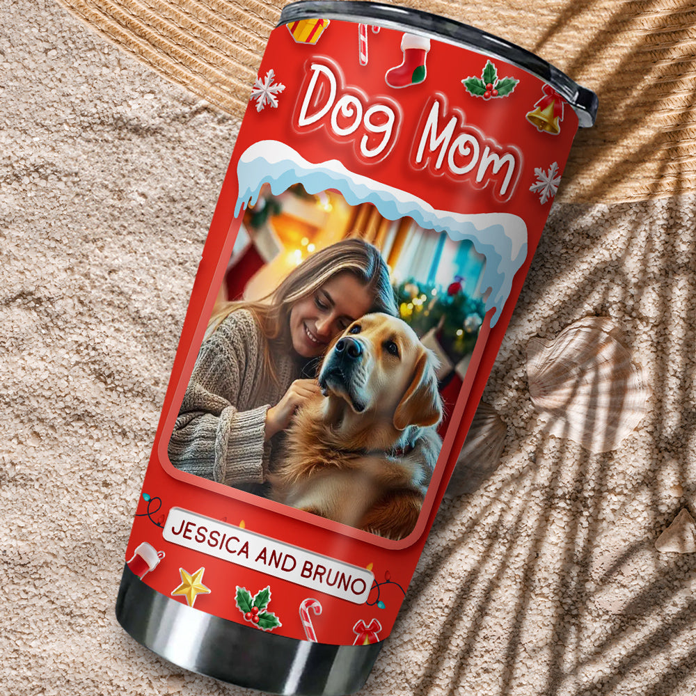 Custom Photo Christmas Birthday Gifts For Dog Mom, Dog Lovers • Under The Mistletoe Photo - Personalized 3D Effect Tumbler
