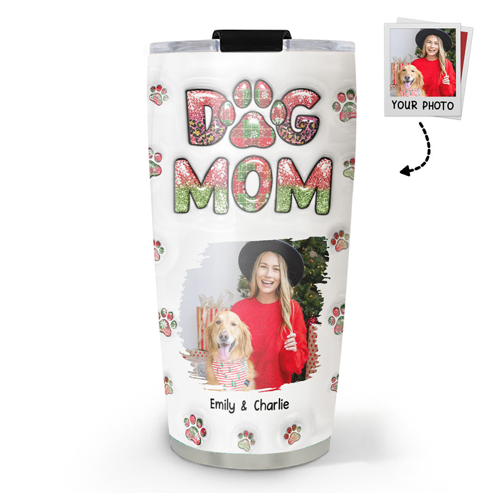 Custom Photo Christmas Birthday Gifts For Dog Mom, Dog Lovers • Dog Mom Lovely Chibi Ver Christmas Photo - Personalized 3D Inflated Effect Tumbler