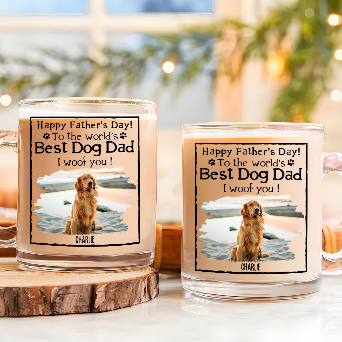 Custom Photo Father's day Birthday Gifts For Dog Dad, Dog Lovers • Happy Dog Dad Mum Photo - Personalized Glass Mug
