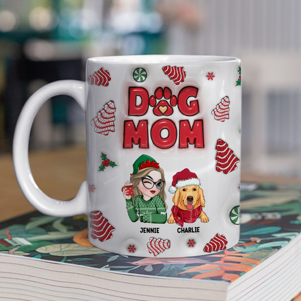 Custom Mother's day Birthday Gifts For Dog Mom, Dog Lovers • Dog Mom Christmas Cake - Personalized 3D Inflated Effect Mug