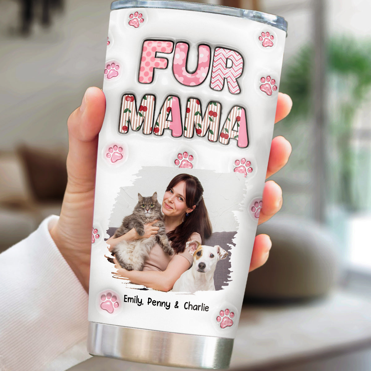 Custom Photo Christmas Birthday Gifts For Pet Mom, Pet Lovers • Cherry On Top Fur Version Photo 2 - Personalized 3D Inflated Effect Tumbler