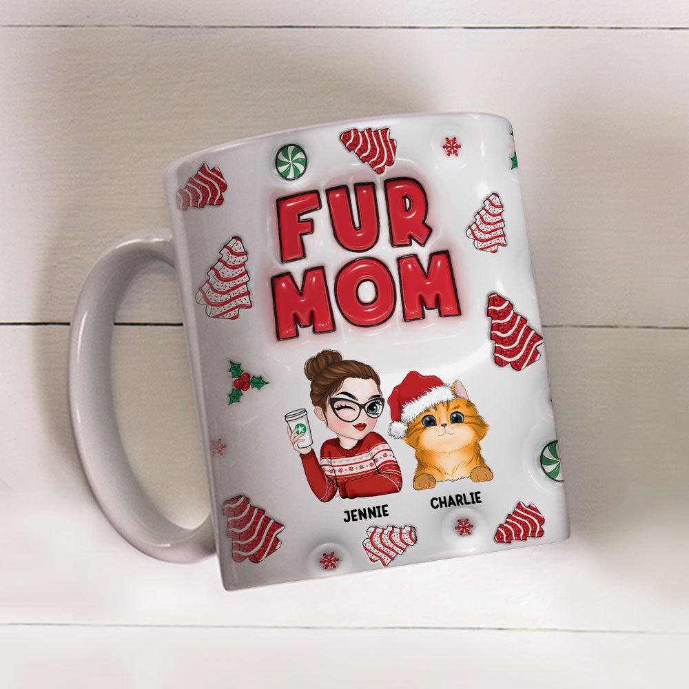 Custom Mother's day Birthday Gifts For Dog Mom, Dog Lovers • Fur Mom Tree Cake - Personalized 3D Inflated Effect Mug