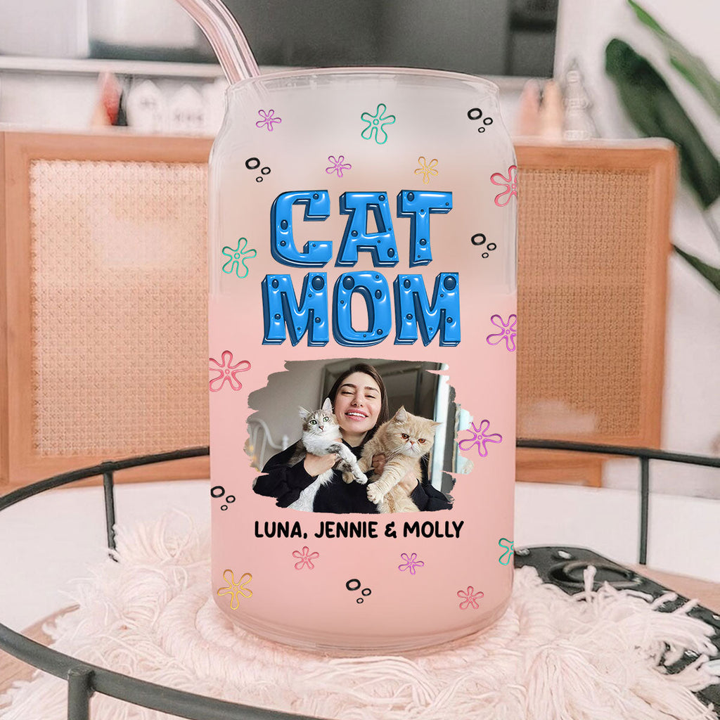 Sponge Cat Mom Photo - Personalized Glass Can