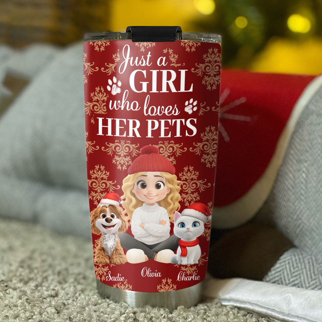 Custom Christmas Birthday Gifts For Pet Mom, Pet Lovers • Toile Pet Cartoon Christmas - Personalized Tumbler