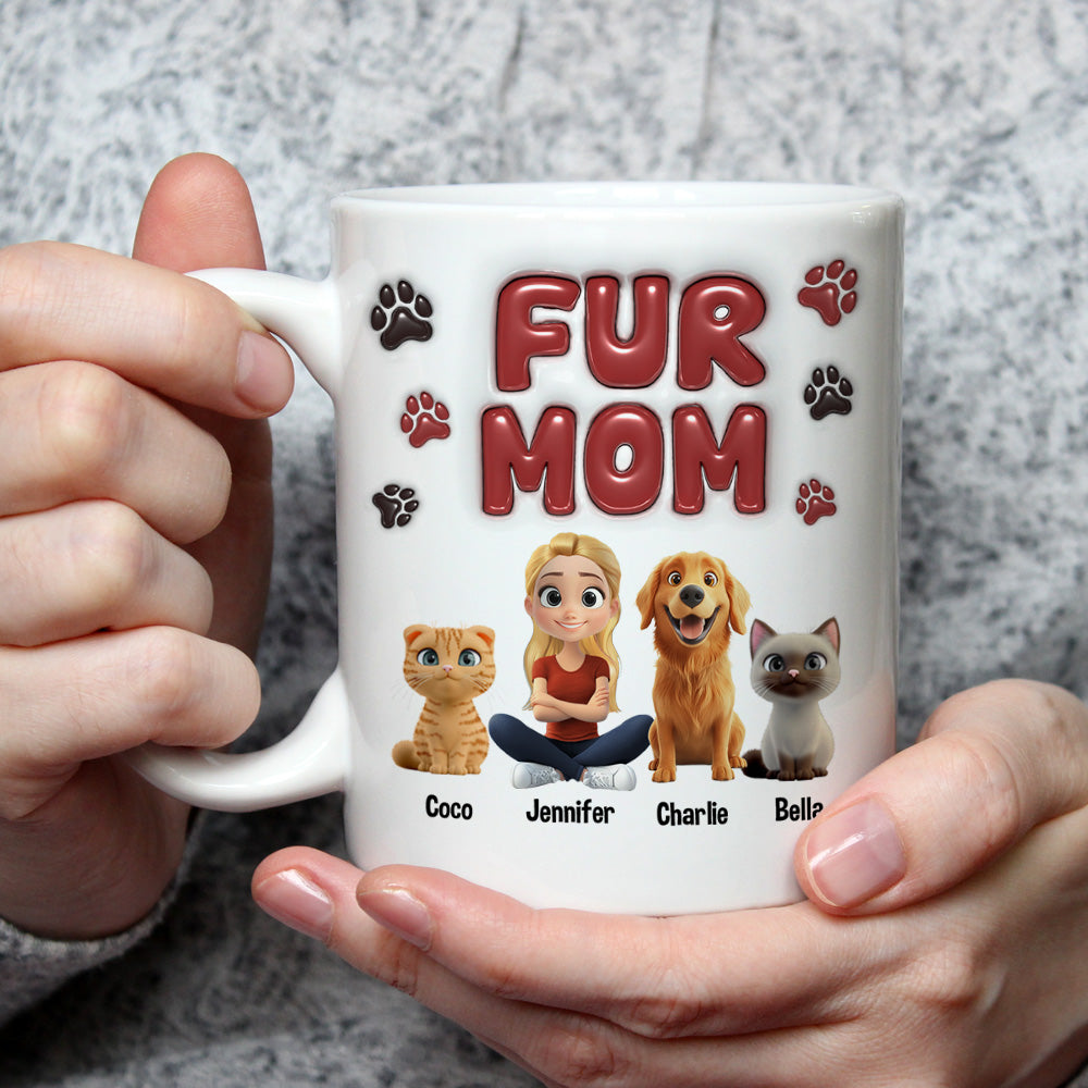Custom Christmas Birthday Gifts For Dog Mom, Dog Lovers • Lovely Fur Mama - Personalized 3D Inflated Effect Mug