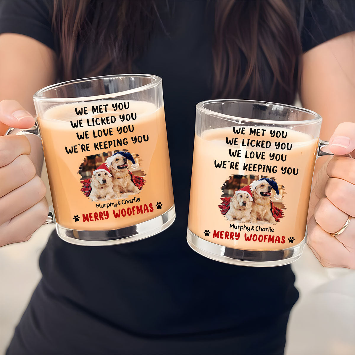 Custom Photo Christmas Birthday Gifts For Dog Lovers • We Licked And Love You Ver Christmas Photo - Personalized Glass Mug