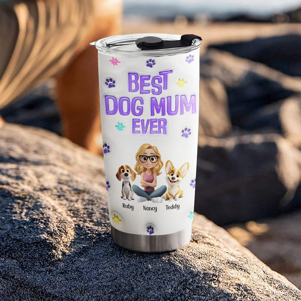 Custom Mother's day Birthday Gifts For Dog Mom, Dog Lovers • Dog Mom Power Cartoon Chibi - Personalized 3D Inflated Effect Tumbler