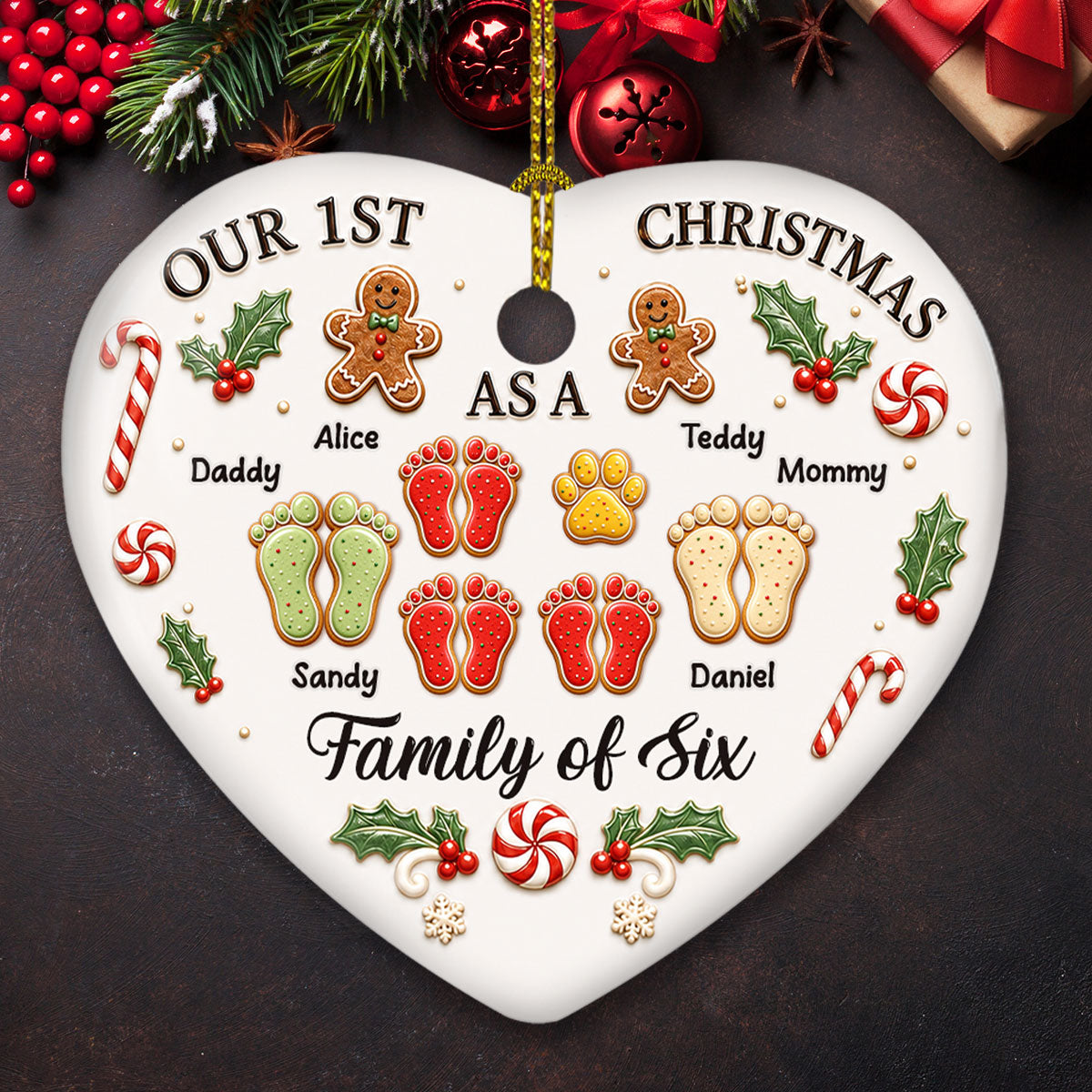 Our First Christmas As One - Personalized 3D Effect Heart Ceramic Ornament