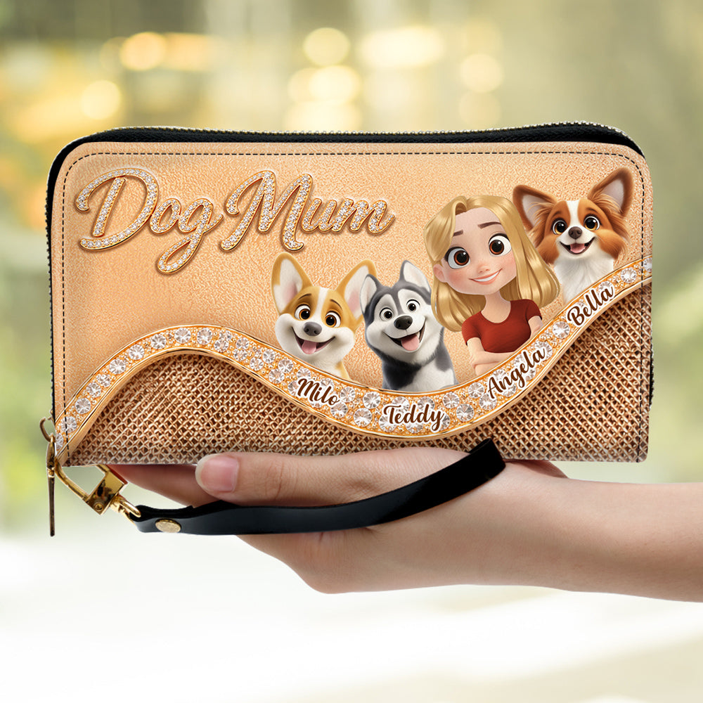 Gold Chibi Dog Mom - Personalized Leather Wallet