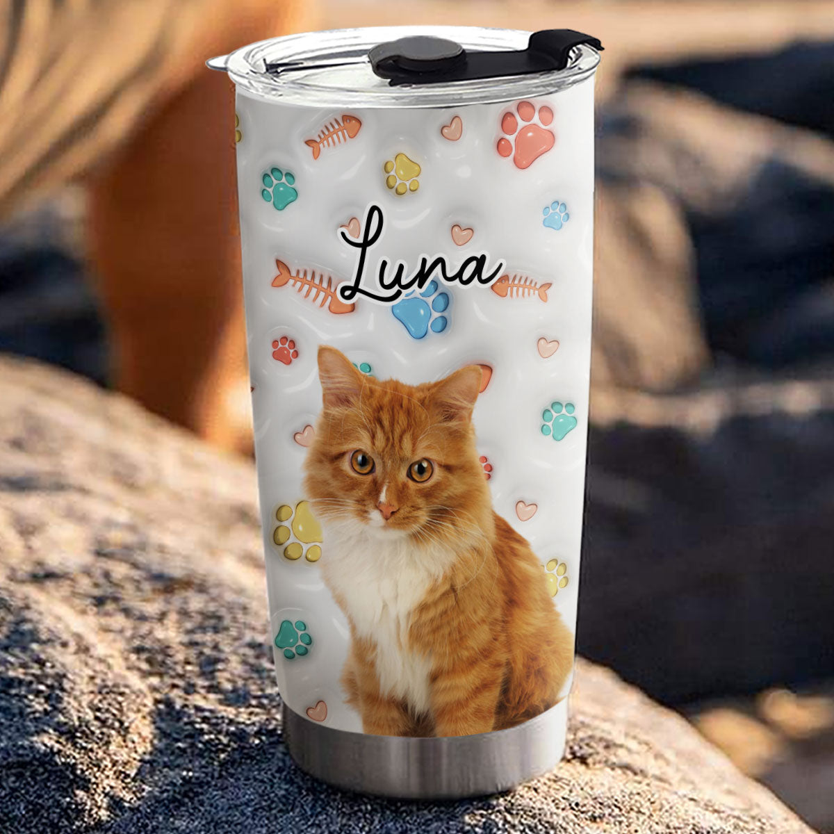 Custom Photo Christmas Birthday Gifts For Cat Lovers • Cute Cat Baby Photo - Personalized 3D Inflated Effect Tumbler