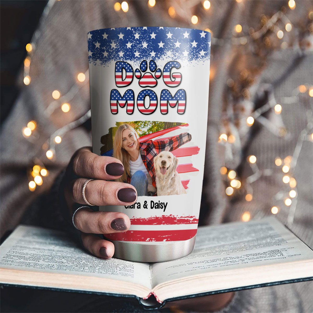 Custom Photo Christmas Birthday Gifts For Dog Mom, Dog Lovers • Proud American Girl And Her Dogs Photo - Personalized Tumbler