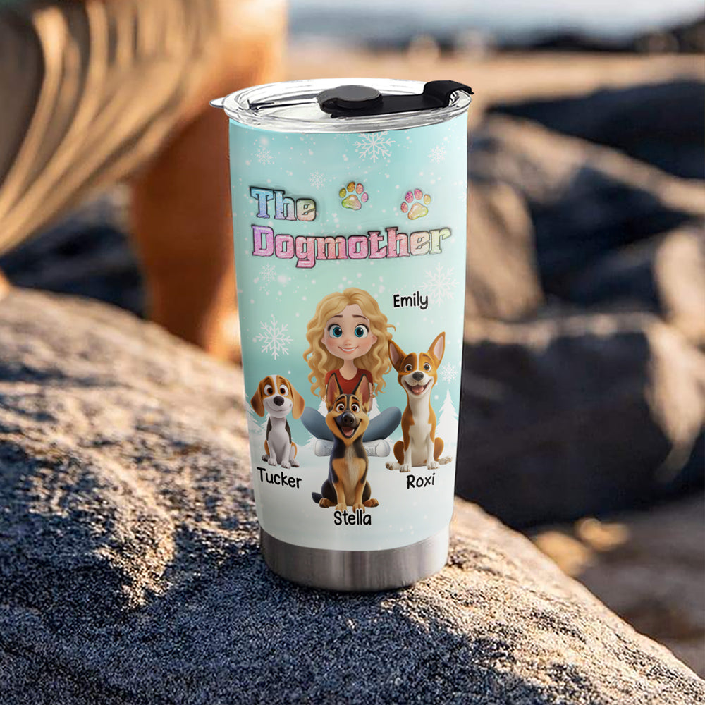 Custom Christmas Birthday Gifts For Dog Mom, Dog Lovers • Dog Mother Cartoon - Personalized 3D Inflated Effect Tumbler