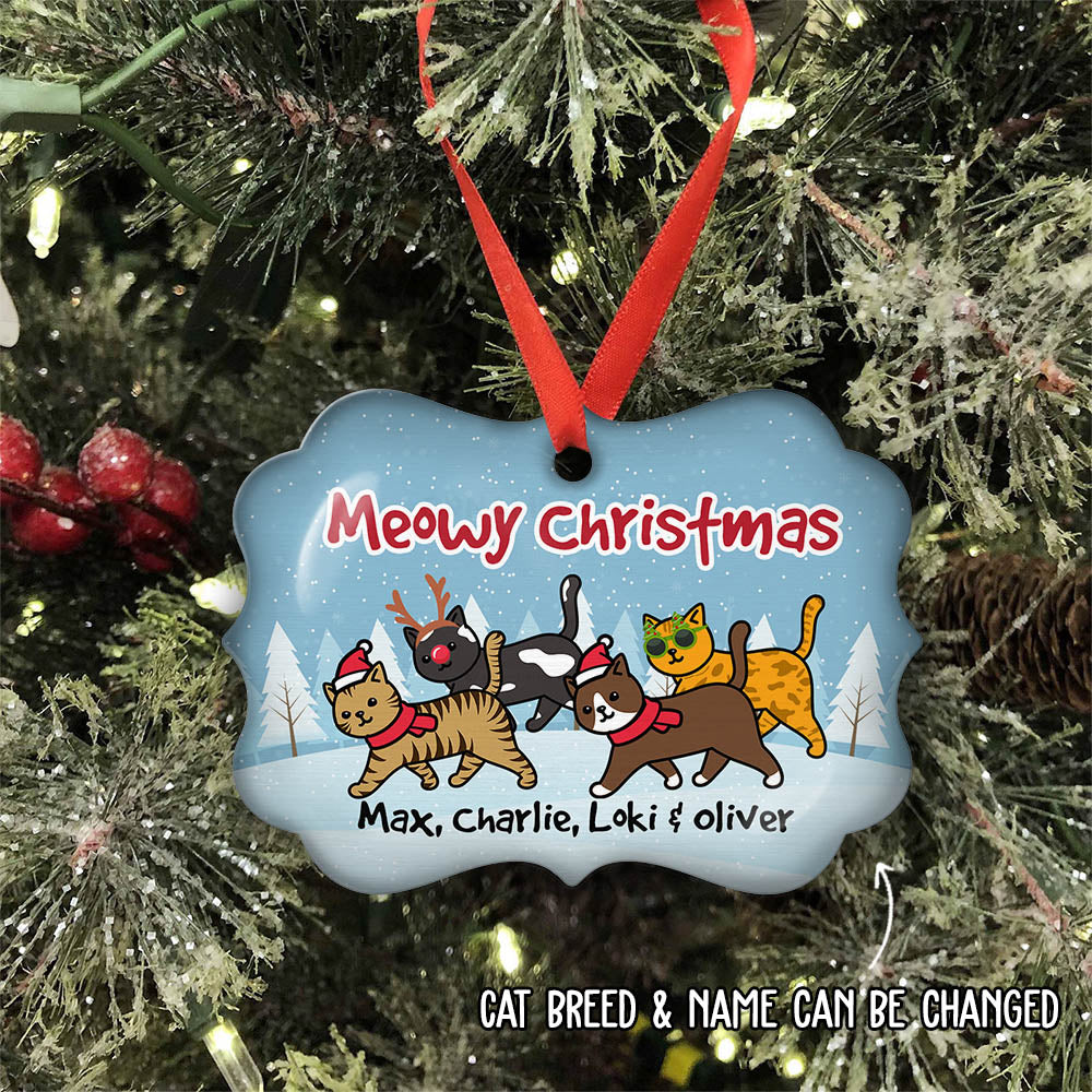 Custom Christmas Decor Home Birthday Gifts For Cat Mom, Cat Lovers • Cat Meowy Christmas - Personalized Aluminum Ornament