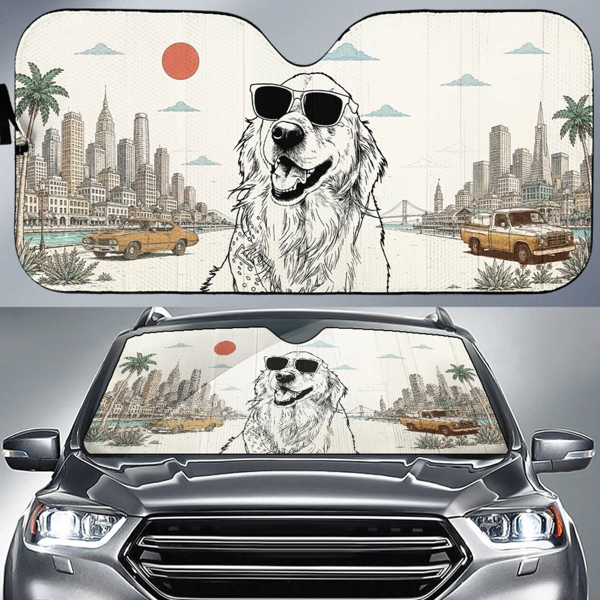 Custom Christmas Birthday Gifts Car Accessories for Dog Parents • Sketch City Dog - Personalized Car Sunshade