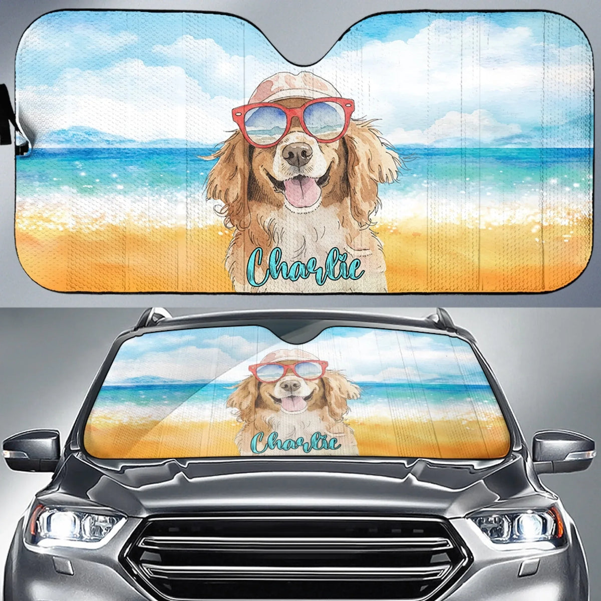 Dog In Summertime - Personalized Car Sunshade