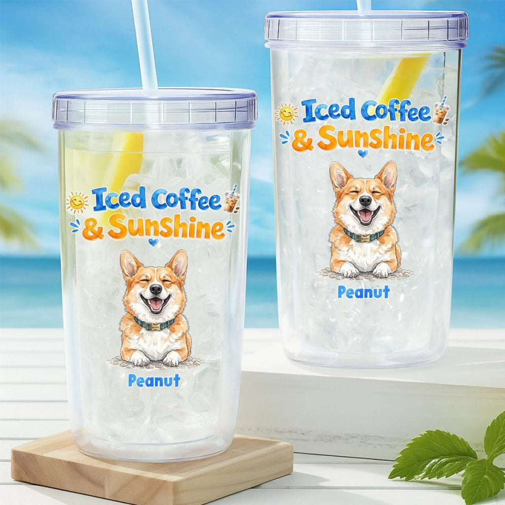 Custom Photo Christmas Birthday Gifts For Dog Mom, Dog Lovers • Iced Drink - Personalized 14oz Plastic Tumbler