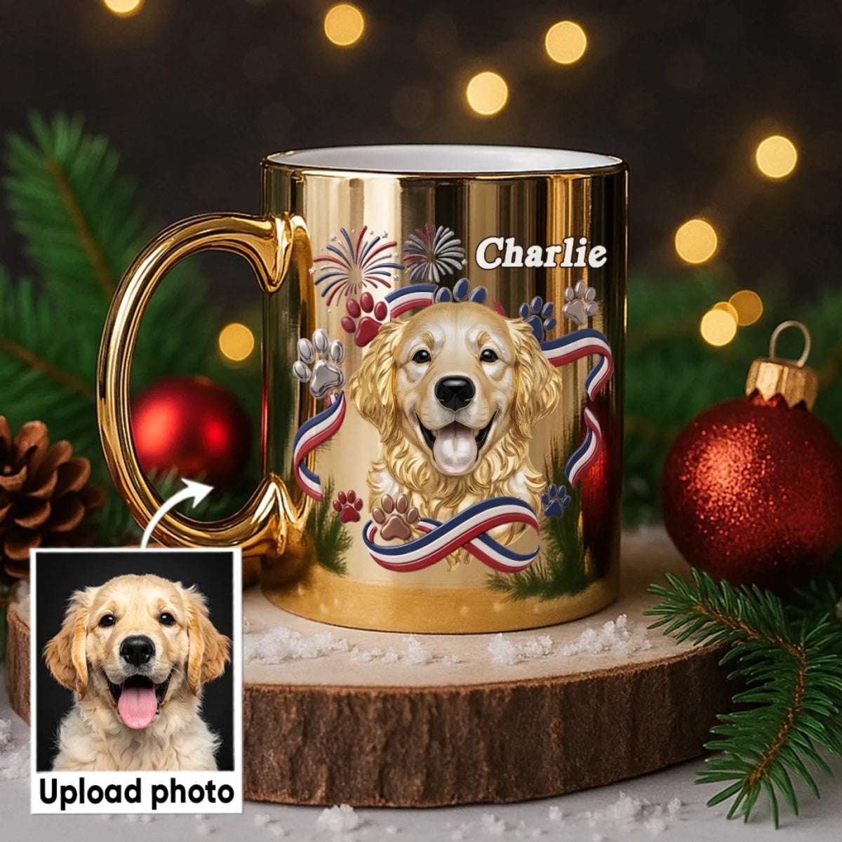 Custom Photo Christmas Birthday Gifts For Dog Lovers • The One And Only - Personalized 3D Effect Metallic Mug