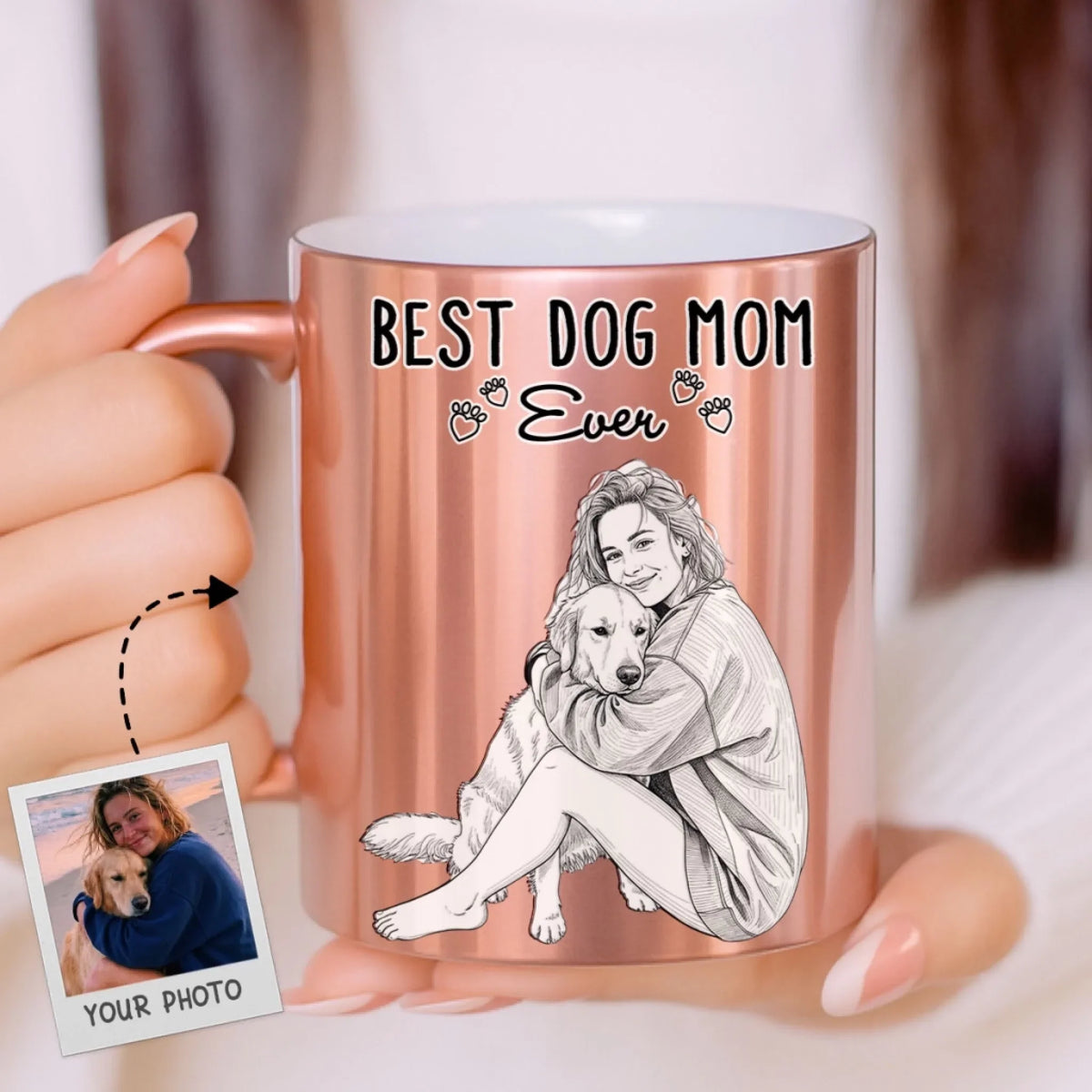 Custom Photo Christmas Birthday Gifts For Dog Mom, Dog Lovers • Best Sketch Dog Mommy - Personalized Metallic Mug