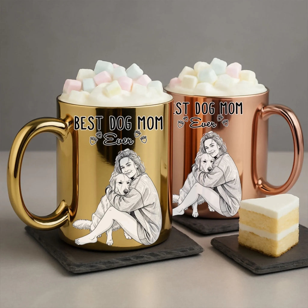 Custom Photo Christmas Birthday Gifts For Dog Mom, Dog Lovers • Best Sketch Dog Mommy - Personalized Metallic Mug