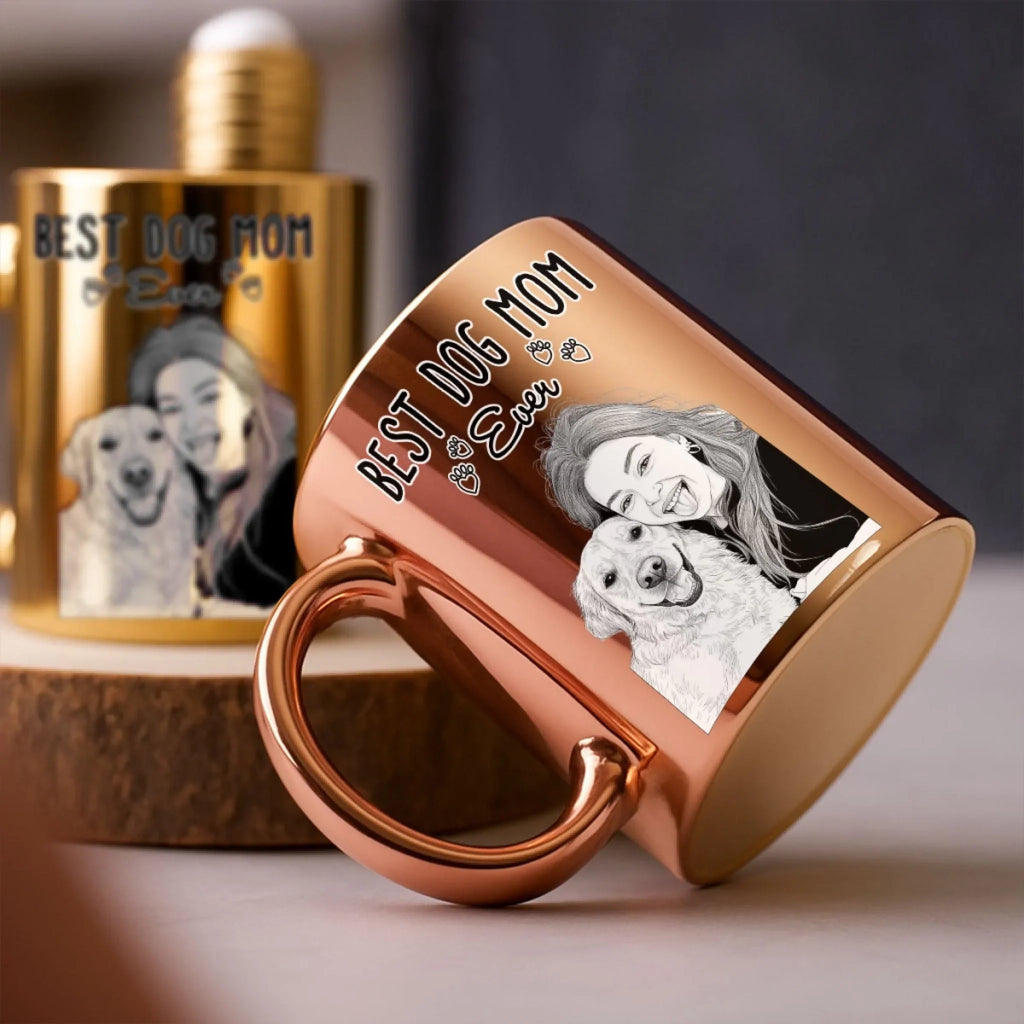 Custom Photo Christmas Birthday Gifts For Dog Mom, Dog Lovers • Best Sketch Dog Mommy - Personalized Metallic Mug